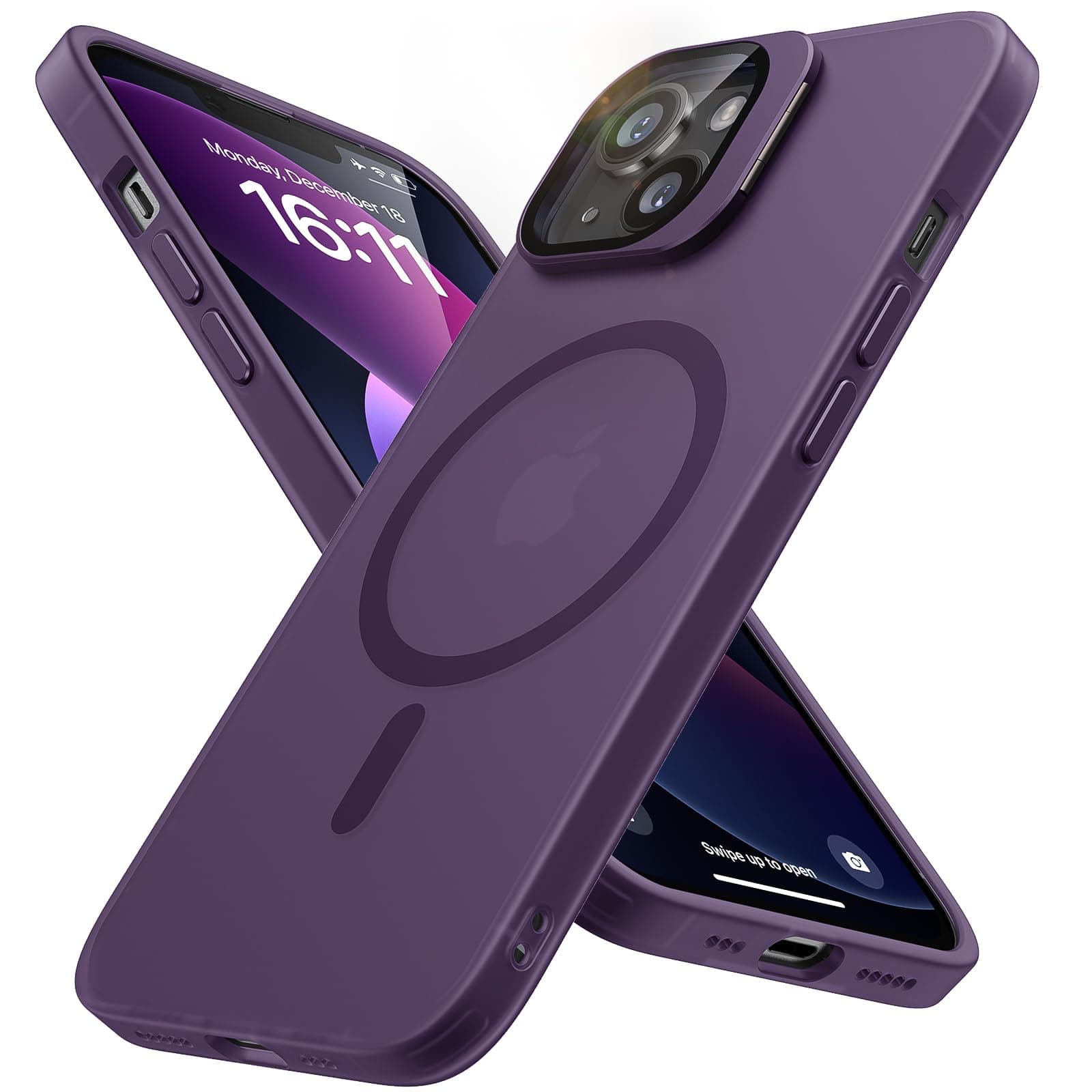 Magnetic for iPhone 13/14 Case, Military Grade Drop Protection, Compatible with MagSafe, Shockproof Anti-Fingerprint Translucent Phone Protective Cover for iPhone 13/14 (6.1"), Clear Purple
