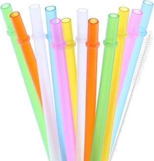 Dakoufish 12 Piece 11 Inch Reusable Plastic Thick Drinking Straws BPA Free Mason Jar Straws Plain Color (11inch,6color)