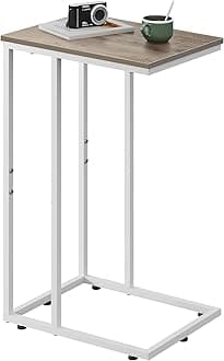 Side Table, C Shaped End Table for Couch, Sofa and Bed, Large Desktop C Table for Living Room, Bedroom, Bedside, Creamy Greige