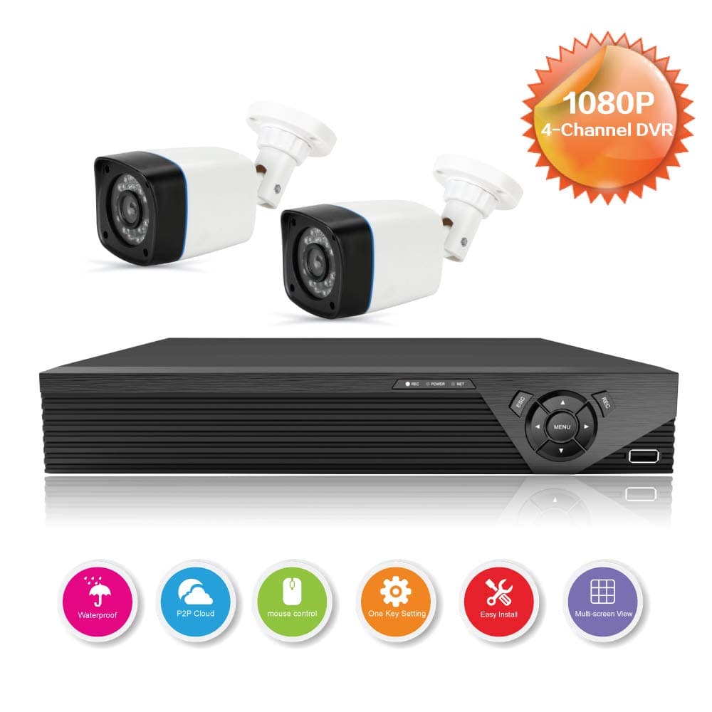 Anni CCTV Cameras System 4CH 1080P DVR Kit Recorder, with 2x720P Outdoor Weatherproof Bullet Cameras, 25M Night Vision, All-weather Adaptation Motion Detect, Email Alarm, Home Security Camera Systems