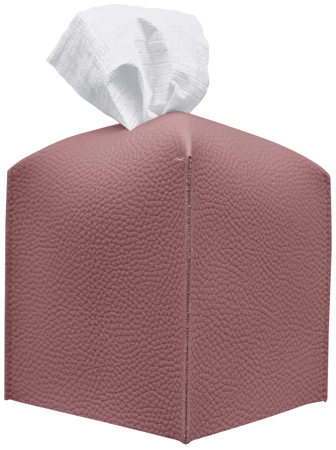Carrotez Tissue Box Cover, [Refined] Modern PU Leather Square Tissue Box Holder - Decorative Holder/Organizer for Bathroom Vanity Countertop, Night Stands, Office Desk & Car 5"X5"X5" - Dry Rose