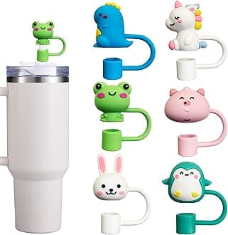 6PCS Straw Cover Cap for Stanley Cup, Silicone Cute Animal Straw Topper for Stanley 30&40 Oz Tumbler with Handle, 10mm 0.4in Dust-Proof Reusable Straw Tips Lids. (Color 3)