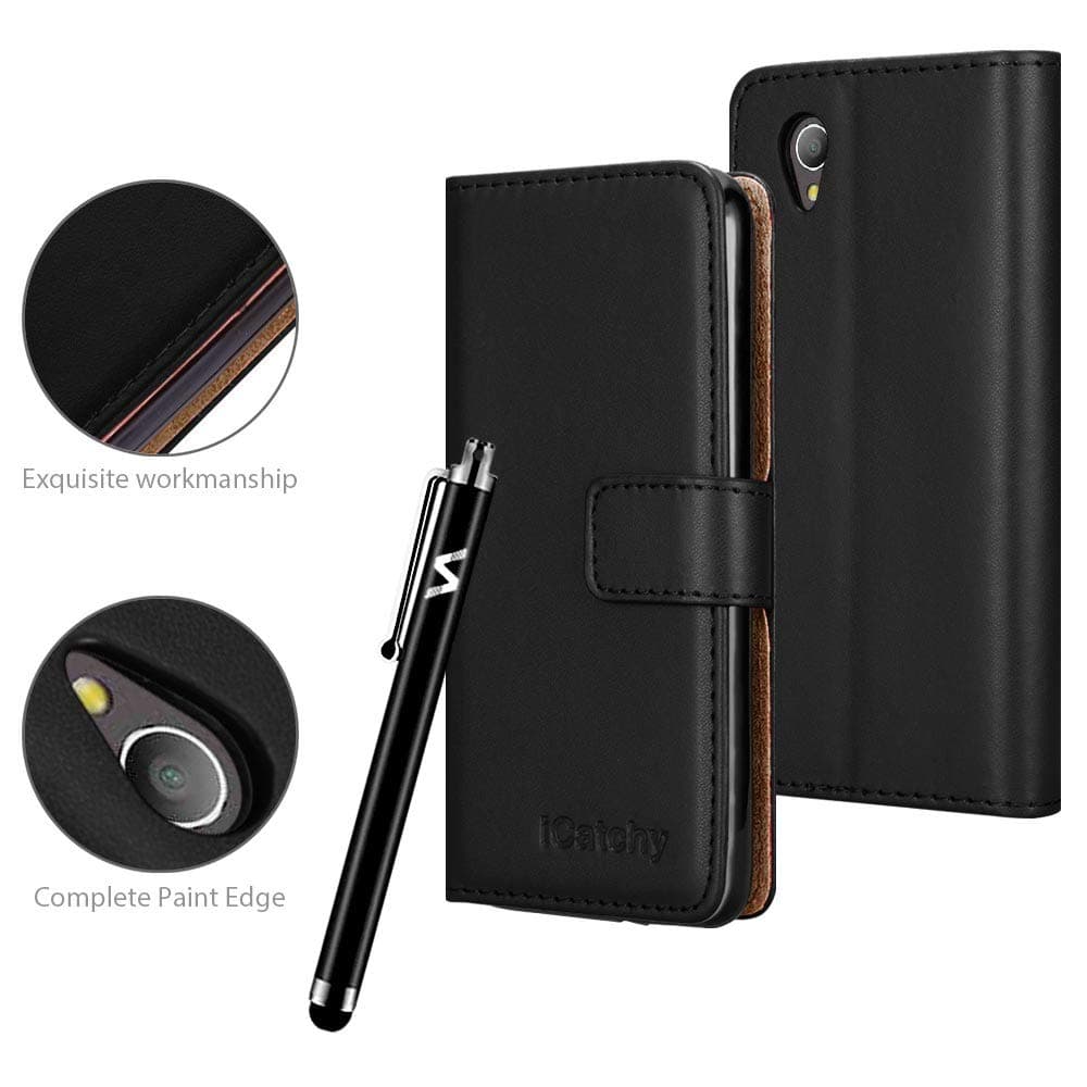 VA Case For Alcatel 1 2021 Phone (5.0 Inch) Luxury Leather Magnetic Flip Card Slots Holder Stand View Protective Wallet Cover For Alcatel 1 Phone (Black)