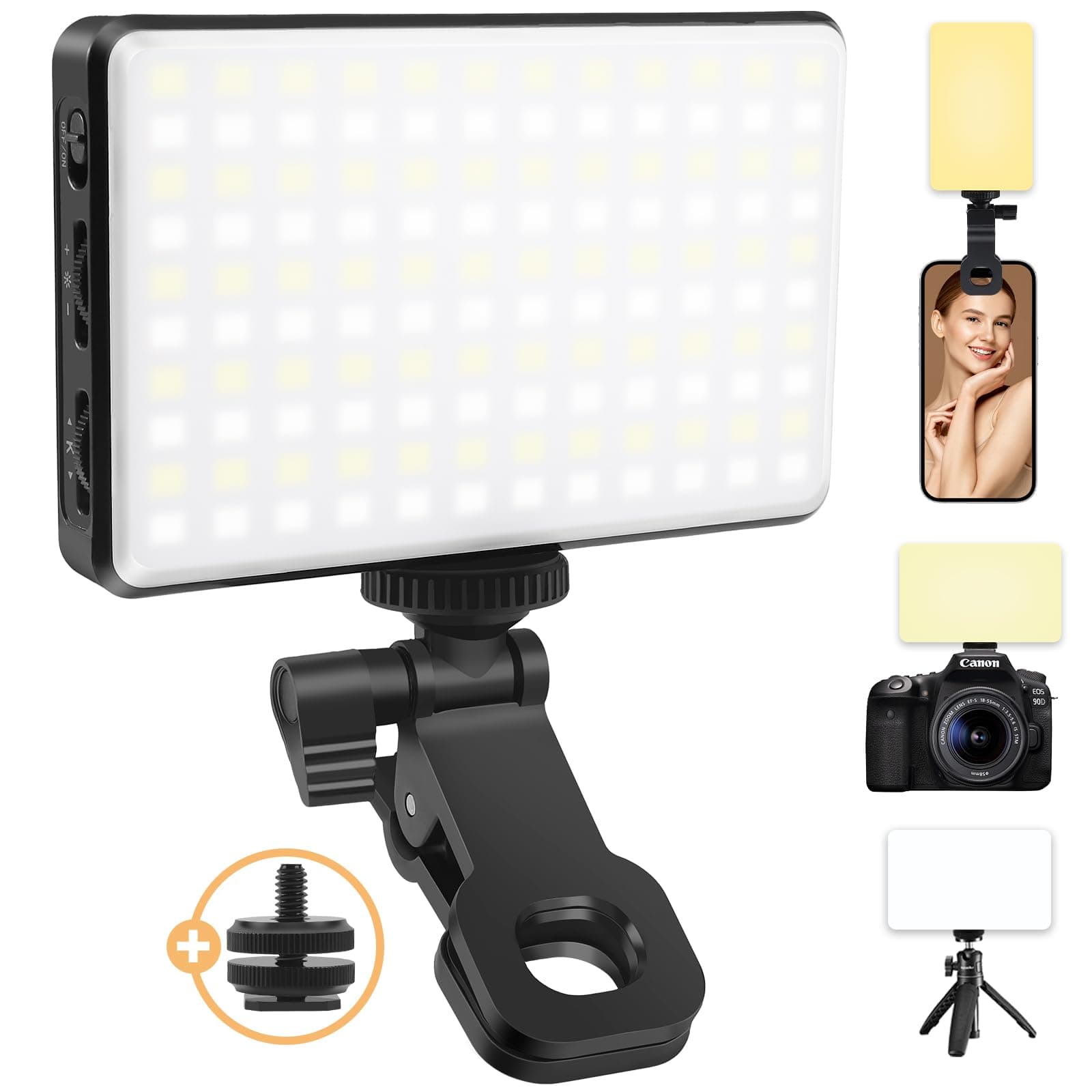 Selfie Light - 120 LED Phone Clip, 5000mAh Rechargeable, 3 Modes Dimmable 2500K-9000K & CRI 95+, Video Fill Light for Camera, iPad, Laptop, Makeup, TikTok, Vlog