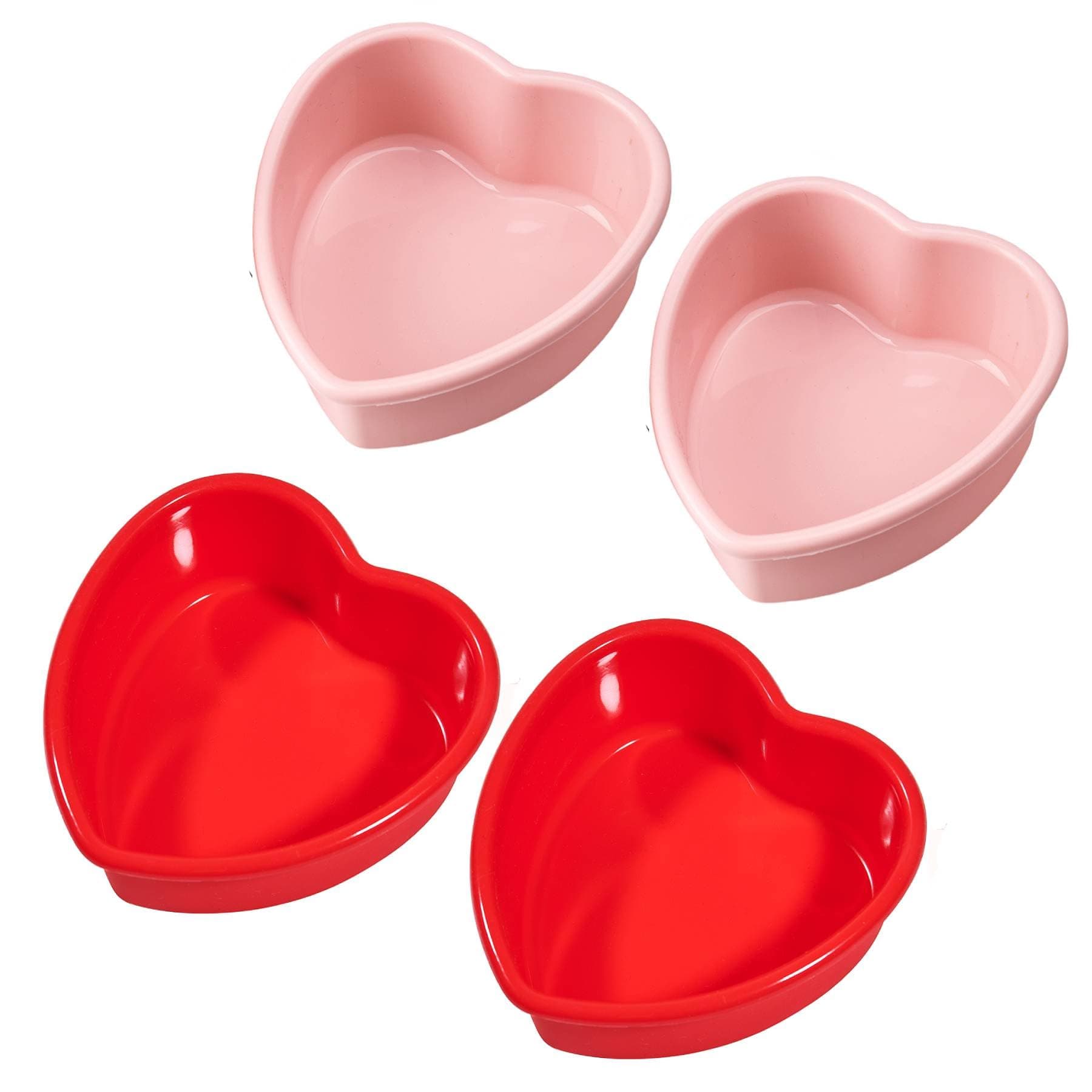 Mini Silicone Heart Cake Pans, 4 Inch Nonstick Cake Pan Set - Red & Pink, Valentine's Day