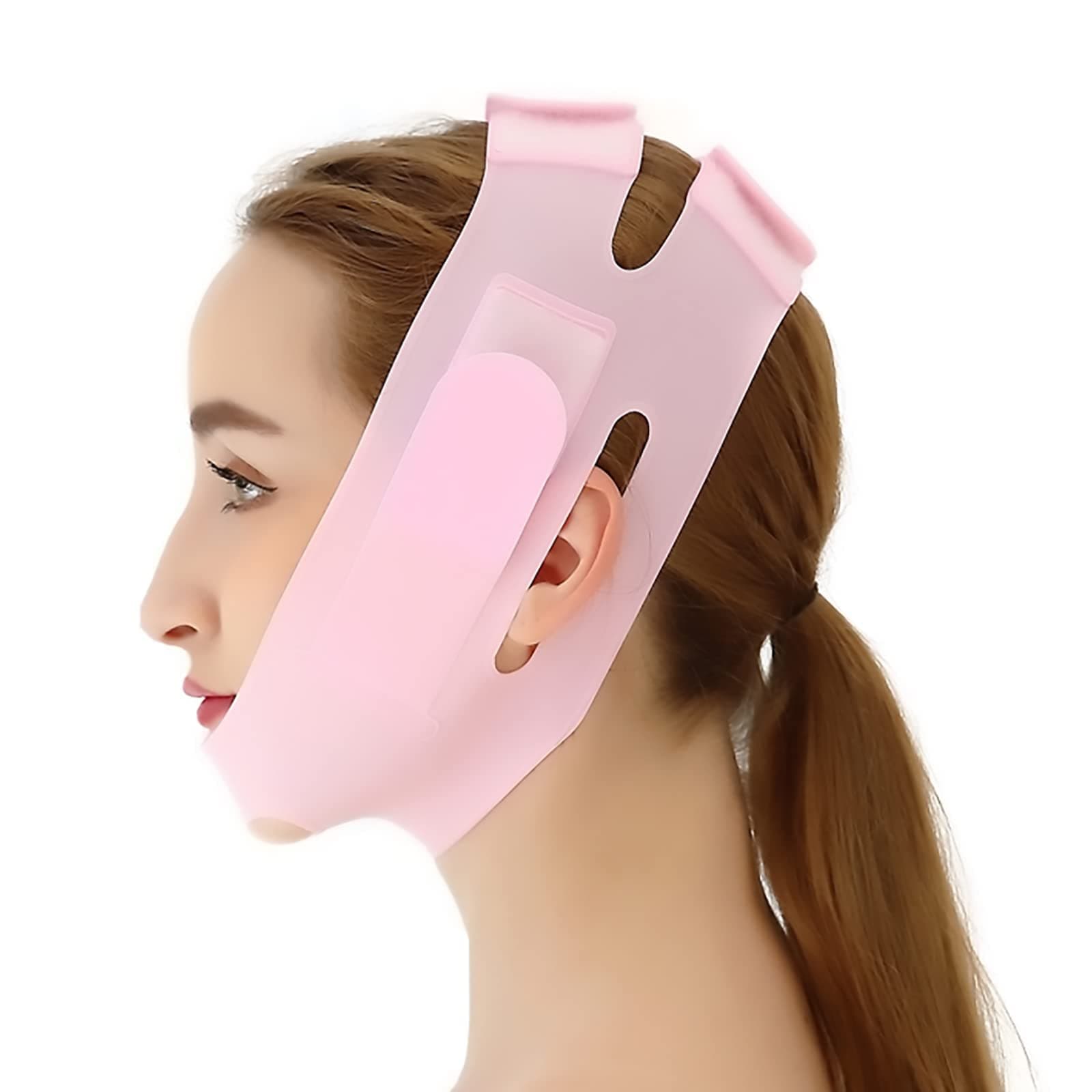 Reusable Silicone Double Chin,Face Slimming Cheek V Face Line Belt Breathable Chin Lift Up Reducer V Line Face & Neck Lift Silicone Mask Chin Fat Compression Garment V-shaped Double Chin Eliminator