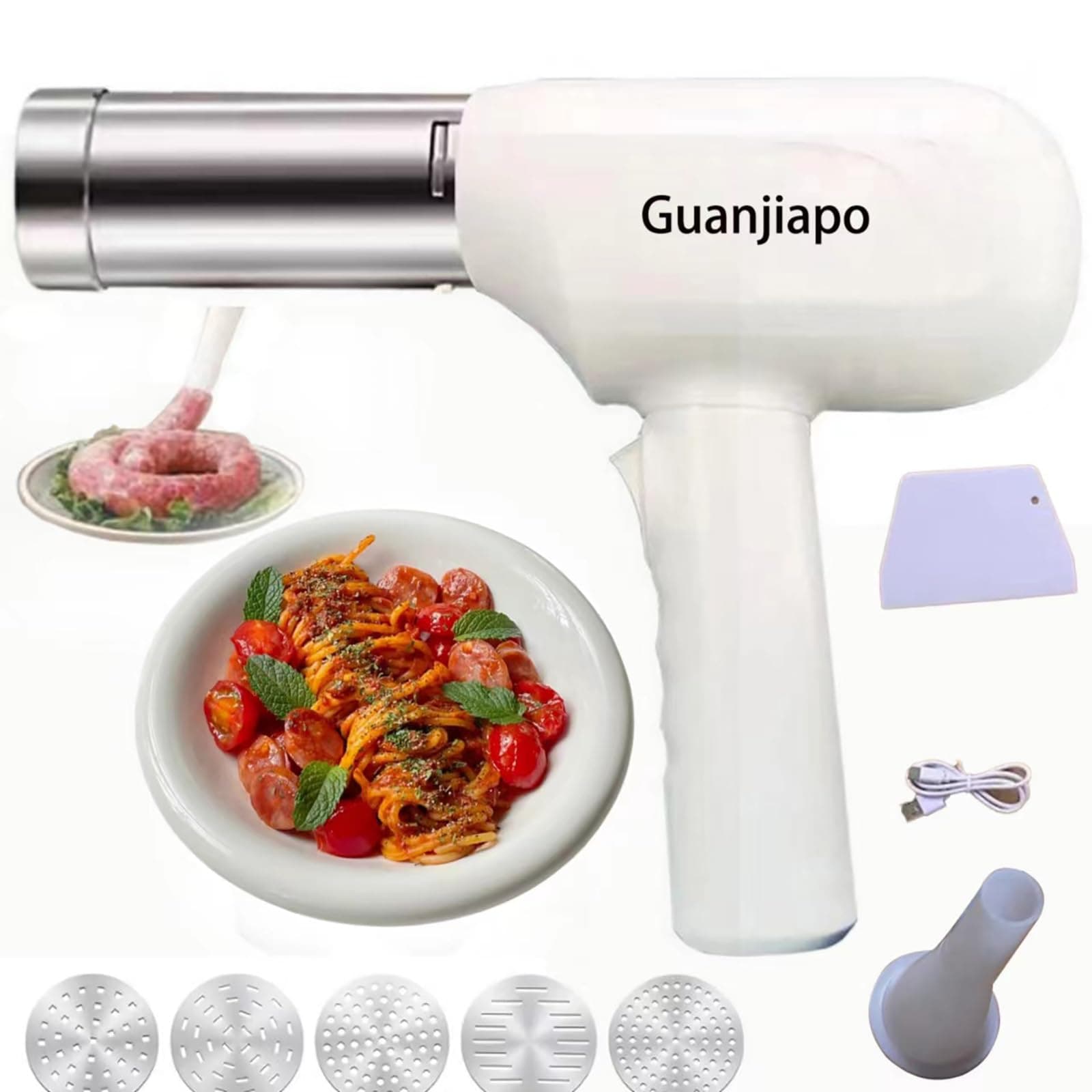 Handheld Electric Pasta Maker Gun 5-in-1 Cordless Pasta Machine Portability Suitable For kitchen Pasta Machine-Stainless Homemade Spaghetti Machine