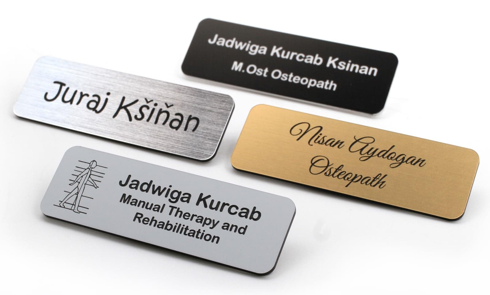 Personalised Premium Name Badge Staff ID Tag with Pin | Design Your Custom Badge | Laser Engraved (Silver)