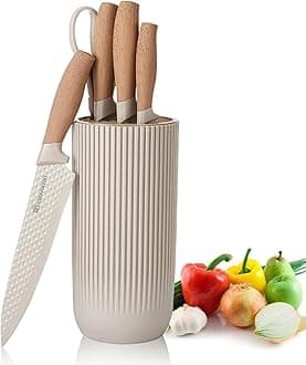 Kitchen Knife Set, Retrosohoo 6-Pieces Khaki Sharp Knife Block Sets for Kitchen, Non-stick Non-slip Stainless Steel Chef knives with Universal Block Suitable for Home Restaurant (Khaki)