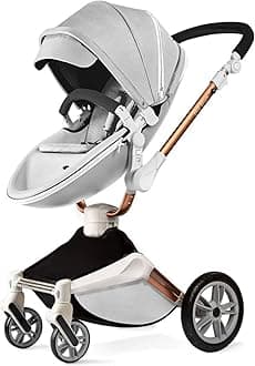 Hot MomUpgrade Deluxe 2 in 1 Baby Stroller with 360° Rotation Function, PU Leather Impeccable Combination of Comfort & Aesthetics for Your Baby (Grey)