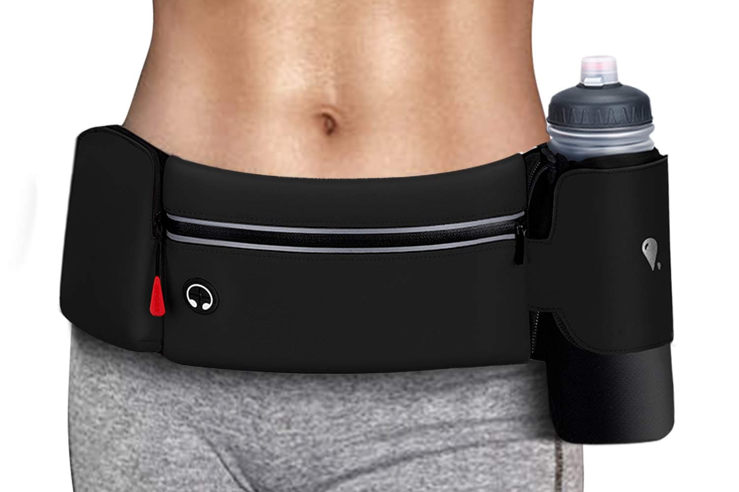 Running Belt Bag with Foldable Water Bottle Holder(Bottles NOT Included), No Bounce Large Pocket Water Resistant Fanny Waist Pack, Hydration Running Phone Holder for Men and Women