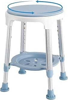 KSITEX Shower Chair Stool for Inside Shower, Small Corner Plastic Stool for Shower 300 Lb,360° Swivel Bath Shower Seat for Seniors Adults Sitting, Adjustable Bathtub Stool with Storage Tray