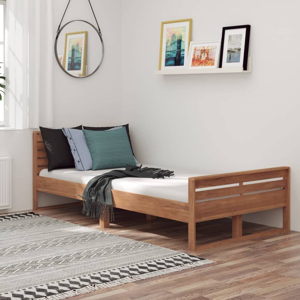 Keyur Bed Frame, Bedstead Base Bedroom Furniture Bed Frame Solid Teak Wood 100x200 cm