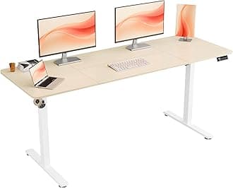 – ERGOMAKER Electric Standing Desk, 170 x 60 cm Height Adjustable Sit Stand Desk with Splice Board for Home Office, Computer Table Memory Preset (White Frame, Gold Oak Desktop)