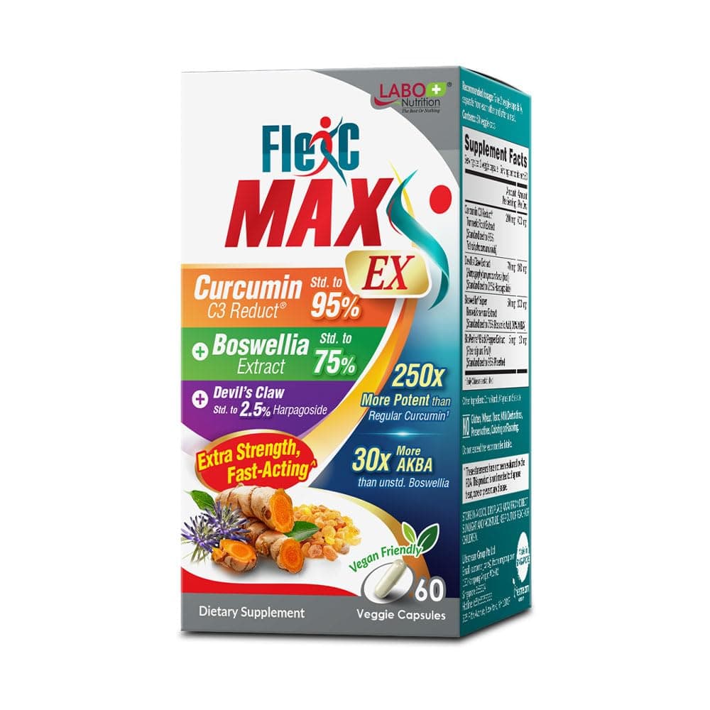 FlexC MAX EX with Turmeric Curcumin C3 Reduct 95% Tetrahydrocurcuminoids, Bioperine, Boswellia Extract & OptiMSM, Effective Anti-Inflammatory & Antioxidation - Joint & Body Pain Relief