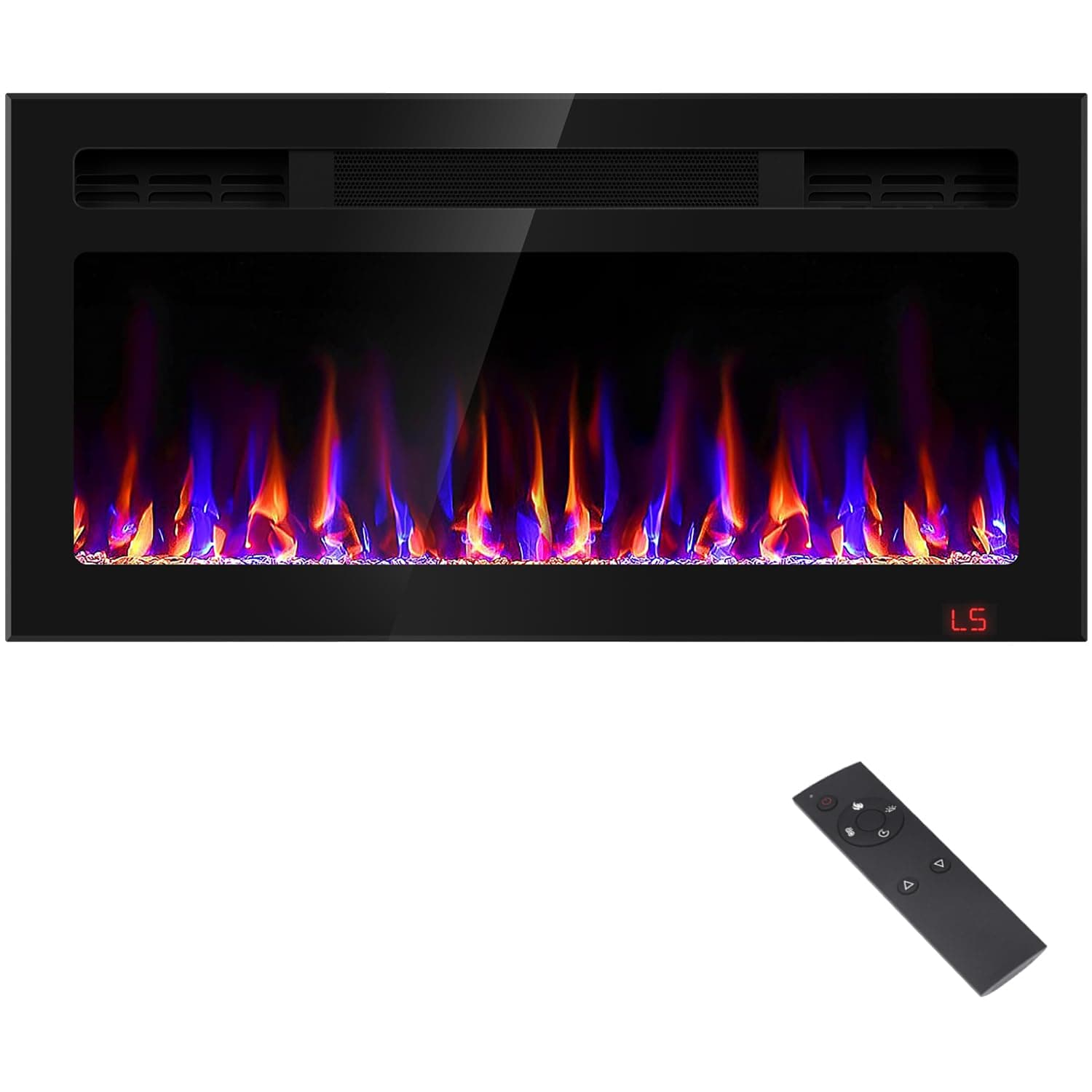 31 Inch Electric Fireplace Recessed and Wall Mounted, Fireplace Heater and Linear Fireplace, Ultra-Thin Electric Fireplace, Low Noise, with Timer, Remote Control, Adjustable 12 Flame Color, 750/1500W