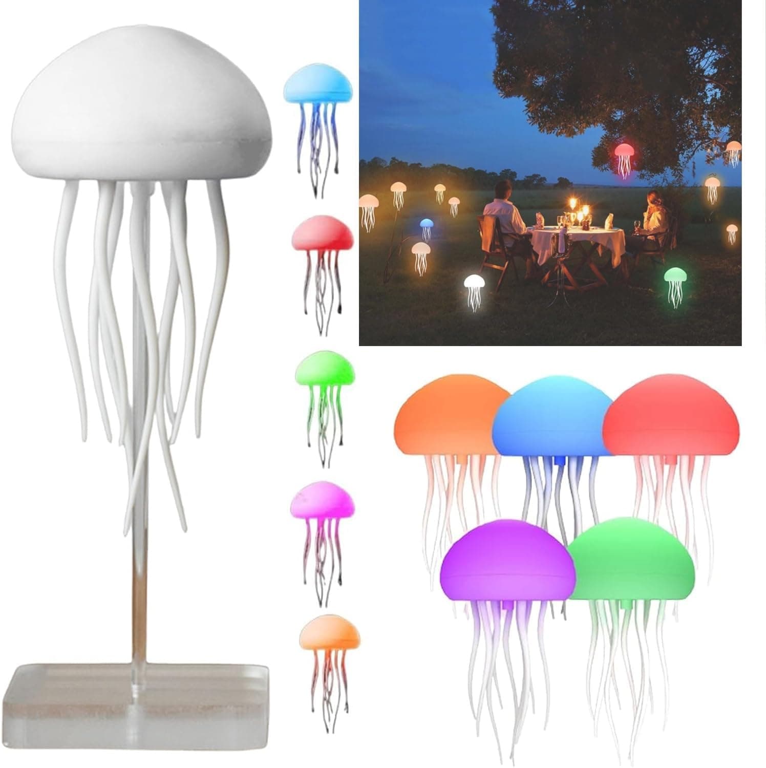 Rottipe Voice-Controlled Jellyfish Lamp with Dancing Legs - RGB Gradient Touch Sensor Table Lamp, Rechargeable & Ideal for Bedside & Christmas Gifts (Includes Hanging Option + Base)