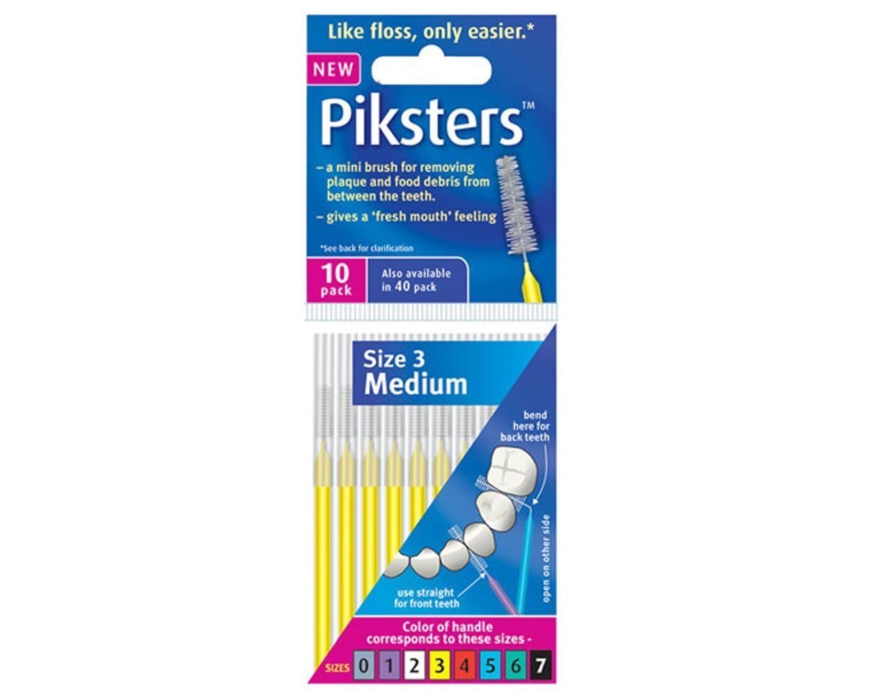 PIKSTERS - for cleaning between teeth-Size 3 (Yellow)- 10Pk