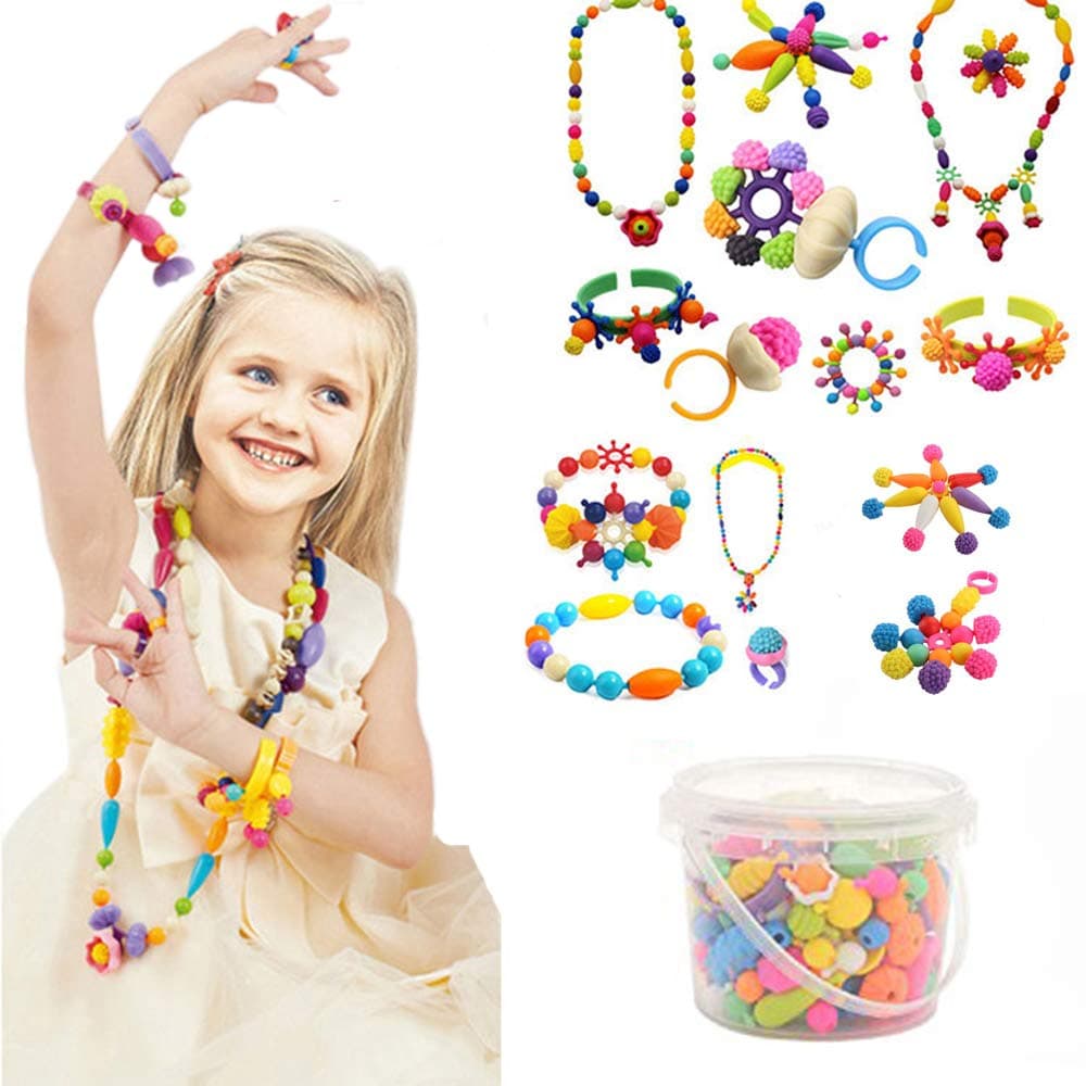Edycur 250 Pcs Arty Snap Pop Beads Set with Storage Bucket, Arts and Crafts Toys Gifts for Kids Age 4yr-12yr Creative DIY Jewelry Kit for Toddlers Birthday Gift Toys for 4,5,6,7,8 Year Old Girls