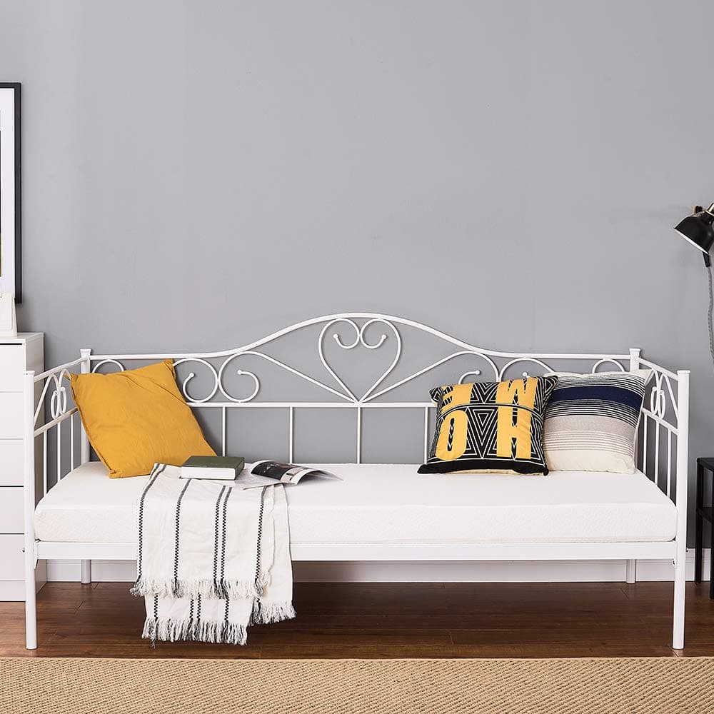 Panana Single Day Bed Metal Guest Bed Frame Sofa Bed for Living Room Bedroom Fits for 90 * 190 cm Mattress(White, Daybed)