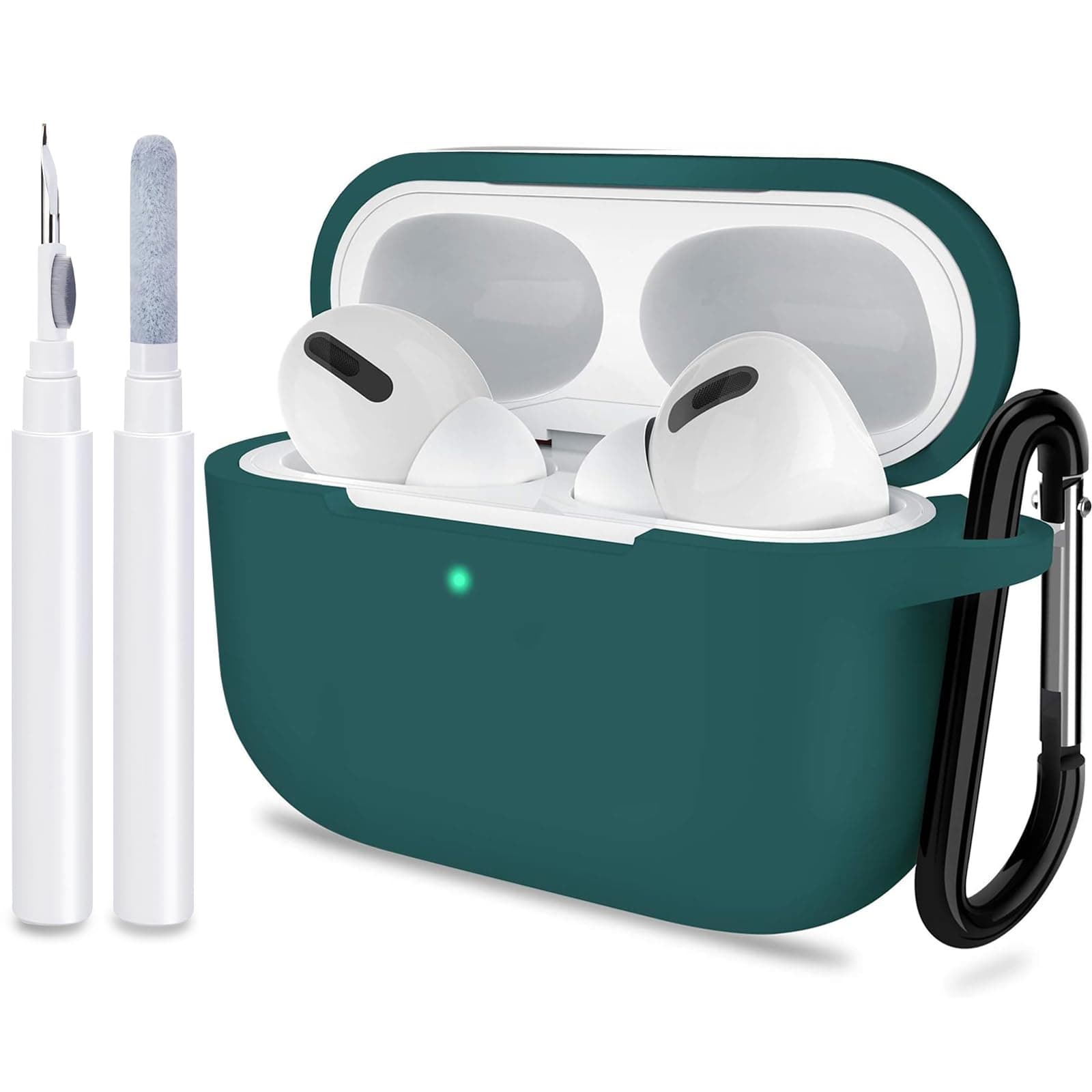 ATUAT for AirPods Pro 1st/2nd Generation Case Cover, Protective Silicone Skin Accessories with Keychain for Women Men for Apple AirPods Pro 2019/2022 Charging Case,Front LED Visible-Midnight Green