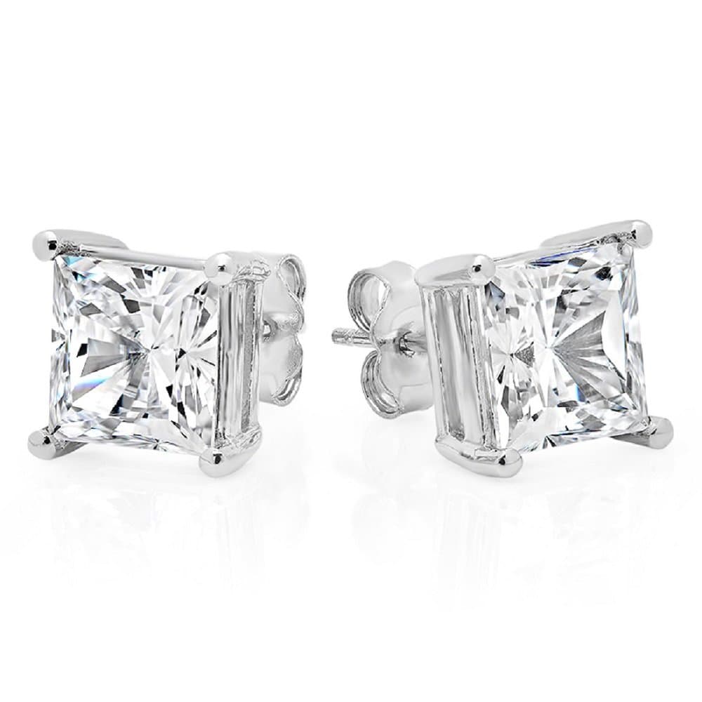 Studs CollectionStud Earrings Sterling Silver .925 Genuine Princess Cut Cubic Zirconia 1.5 Carats Total Weight