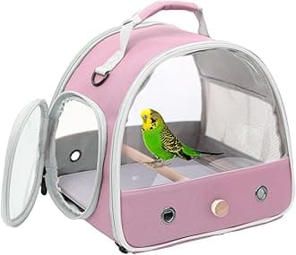 Bird Travel Carrier, Portable Small Bird Parrot Parakeet Carrier with Standing Perch (No Tray), Side Access Window Collapsible
