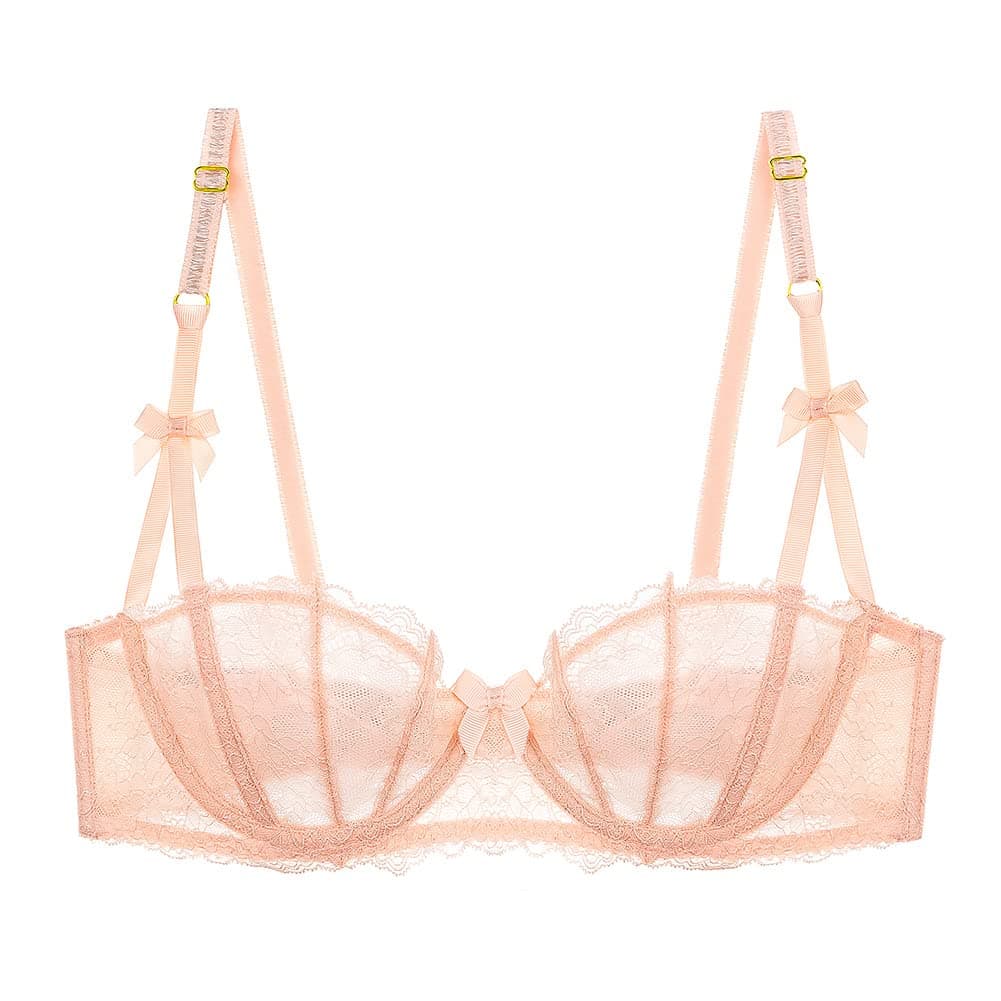 Women's Lace Unlined Balconette Demi-Cup Underwire Sheer Bra