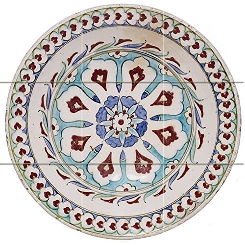 an Iznik Pottery Dish with a lobed Arch Design Turkey Circa 1600 Tile Mural Kitchen Bathroom Wall Backsplash Behind Stove Range Sink Splashback 3x3 4" Marble, Matte