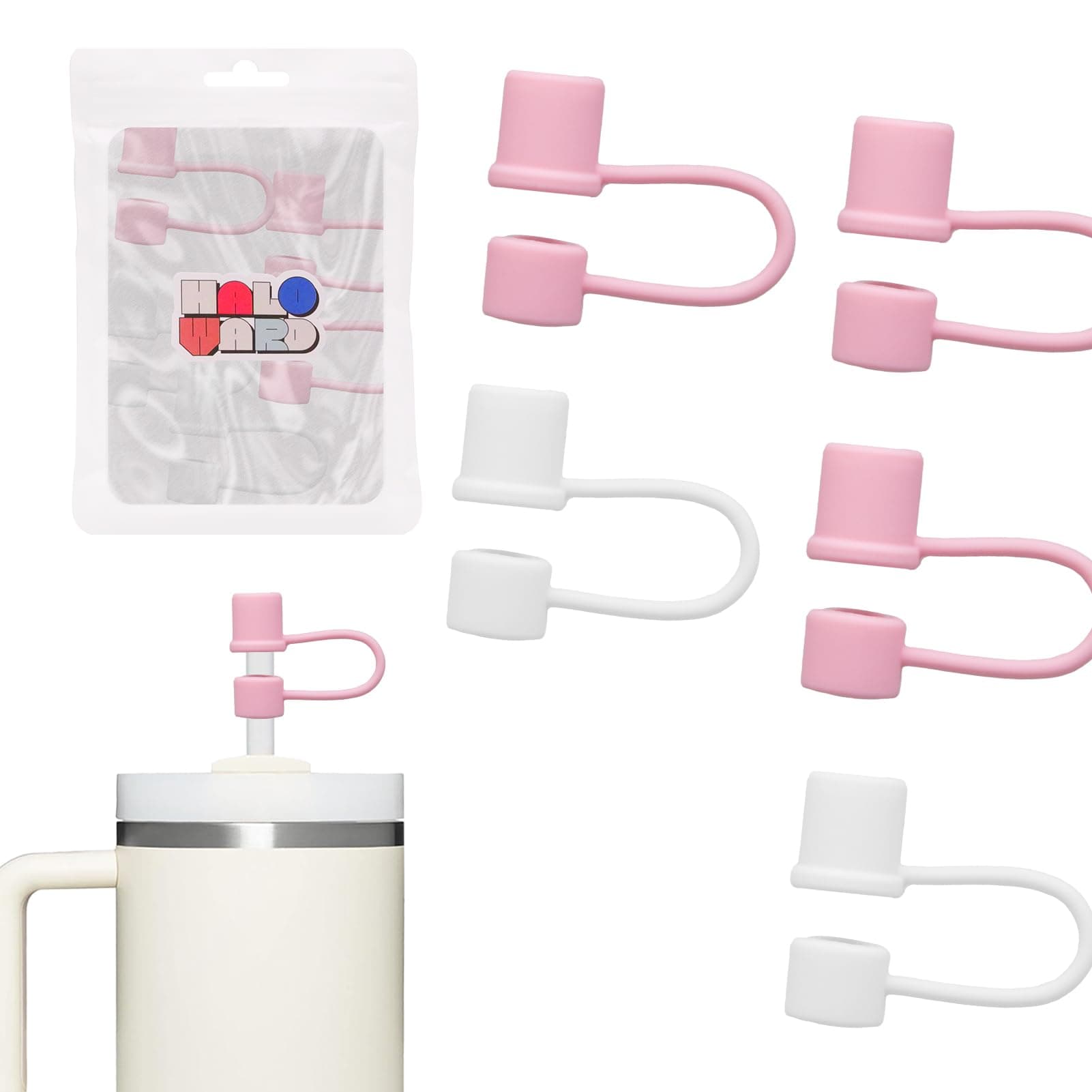 0.4inch Reuseable Straw Covers for Stanley Tumblers (Basics-White, 10 Pieces) (10pcs-Basics-LightPink)