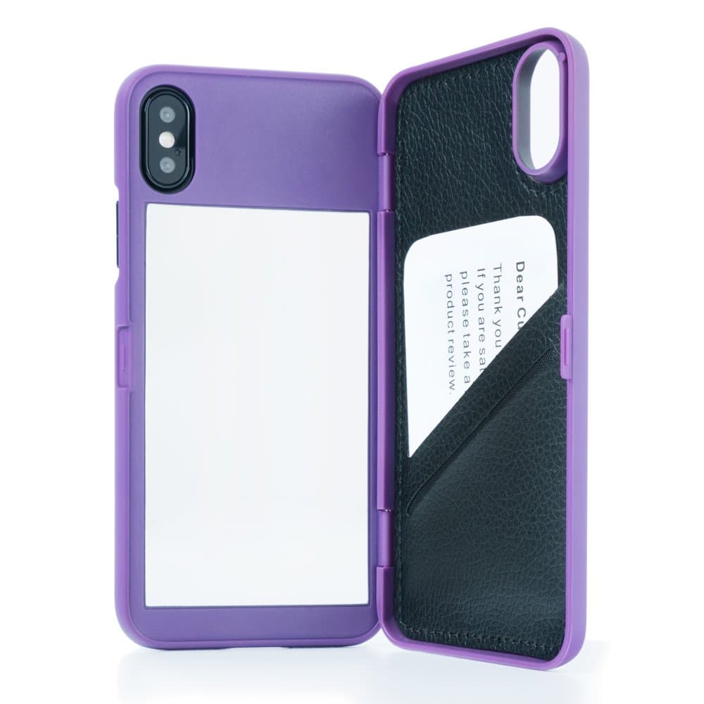 for iPhone Xs Wallet Case iPhone X Cover Credit Card Holder 2-Card Slot Dual Layer Protective Hard Shell Cover for iPhone X XS - Purple