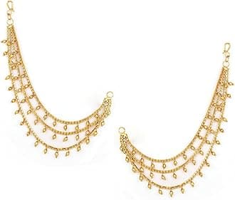 Shining Diva Fashion Latest Trendy Stylish Ear Chain Earrings for Women | Traditional 18k Gold Plated Wedding Party Jewellery | Bahubali Inspired Kan Chain Jhumki Earrings