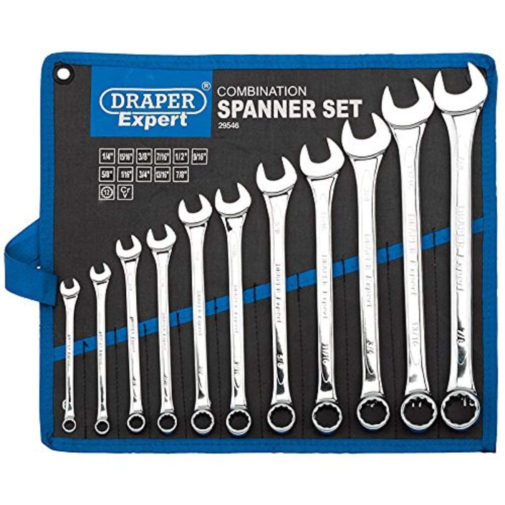 Draper Expert HI-TORQ® 1/4" to 7/8" Combination Spanner Set | 11 Piece Chrome Vanadium Steel Hand Tools | Imperial Manual Plated Tools | 29546