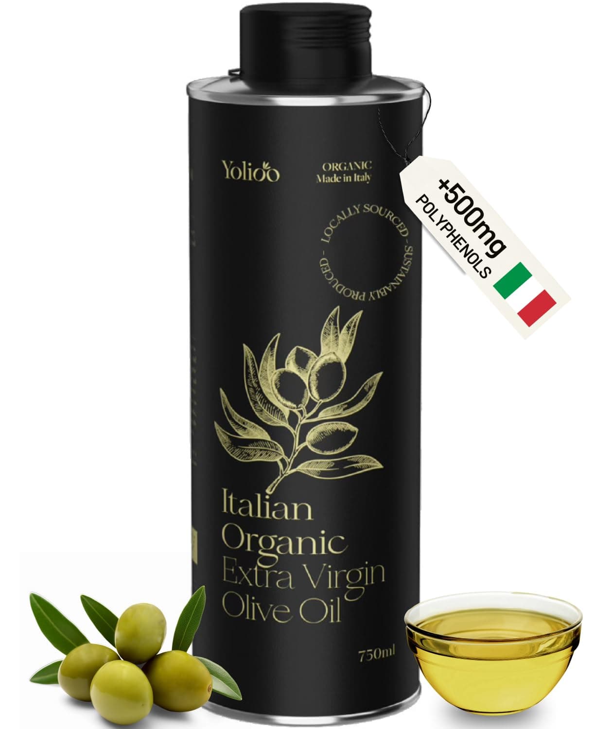 100% Italian Organic Olive Oil Extra Virgin | Polyphenol Rich Extra Virgin Olive Oil Cold Pressed EVOO | Early Harvest from Tuscany (26.4oz)