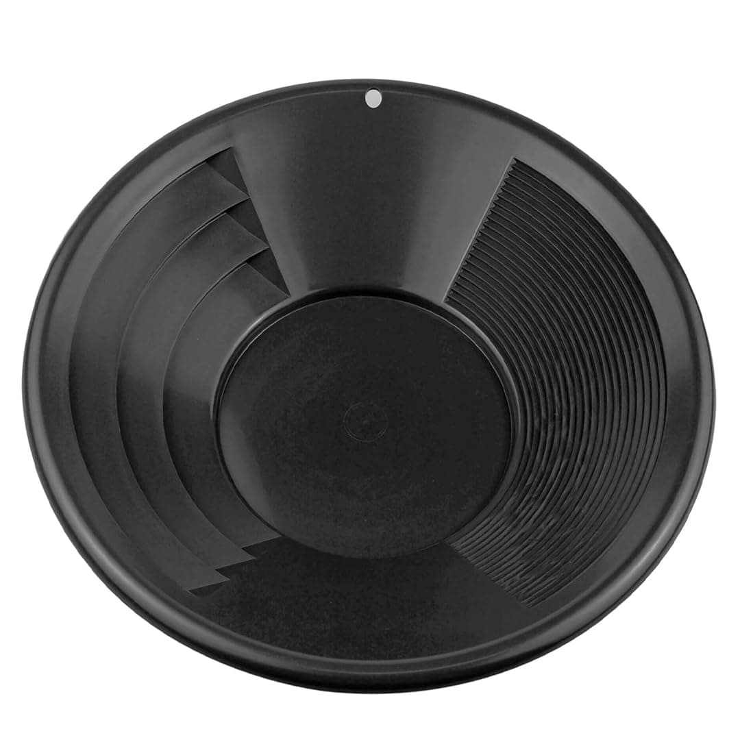 12 Inch Gold Panning Pan - Dual Riffles for Easier Mining and Prospecting, Black