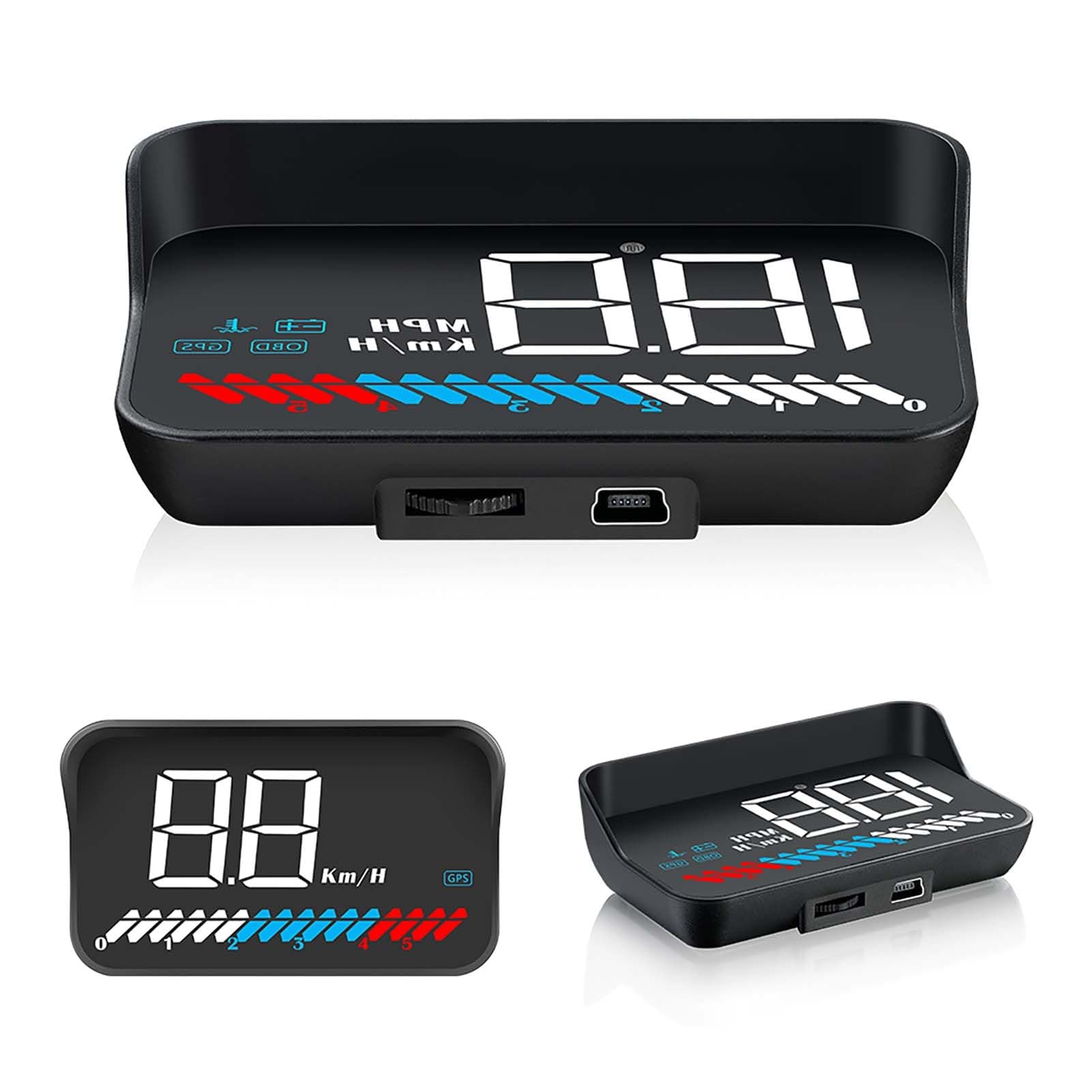 ACECAR Car Universal Dual System HUD Head Up Display OBD II/GPS Interface,Vehicle Speed MPH KM/h,Engine RPM,OverSpeed Warning,Mileage Measurement,Water Temperature,Voltage