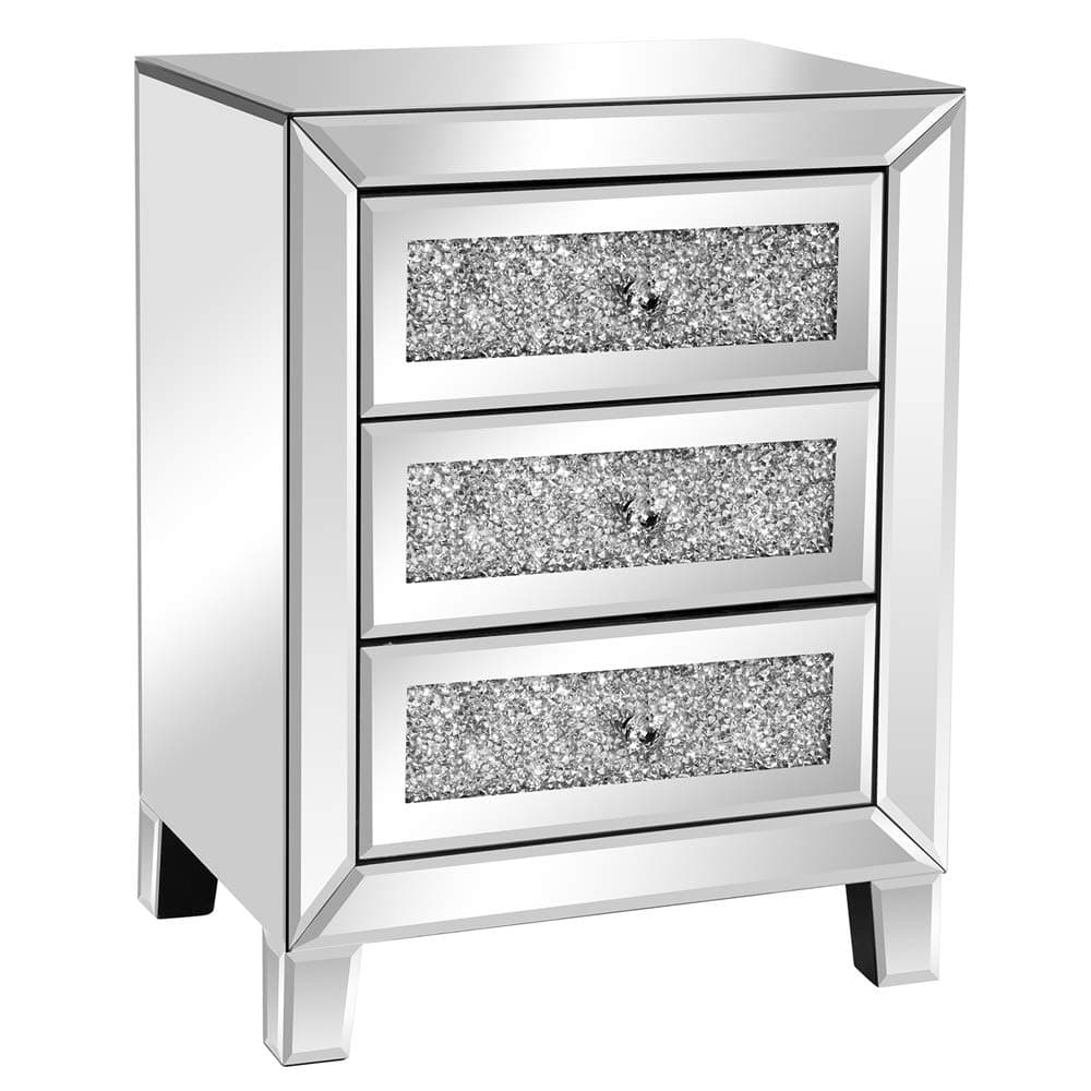 Mirrored Nightstand with 3 Drawers Modern End Table Bed Side Table with Mirrored Finish, 17.72-inch W x 13.78-inch D x 23.62-inch H, Silver