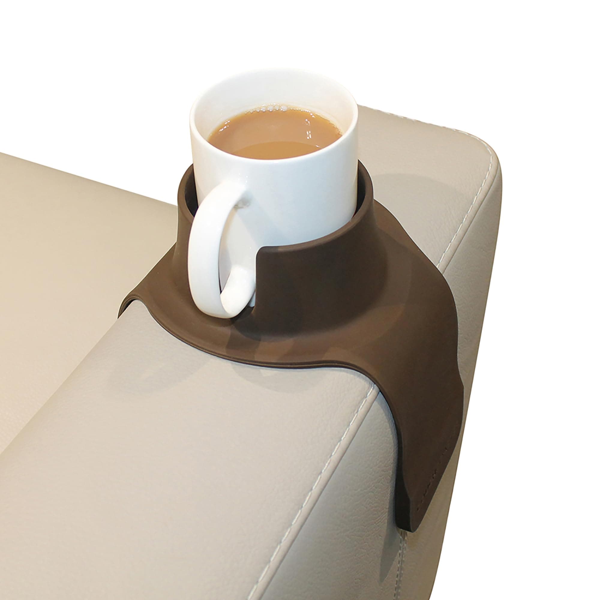 HIT PRODUCTS CouchCoaster - Original & Patented Armrest Couch Cup Holder, Mocha Brown - A Weighted, Silicone, Anti Slip Coaster Stops Spills On Your Sofa, Armchair Or Recliner & Keeps Drinks in reach