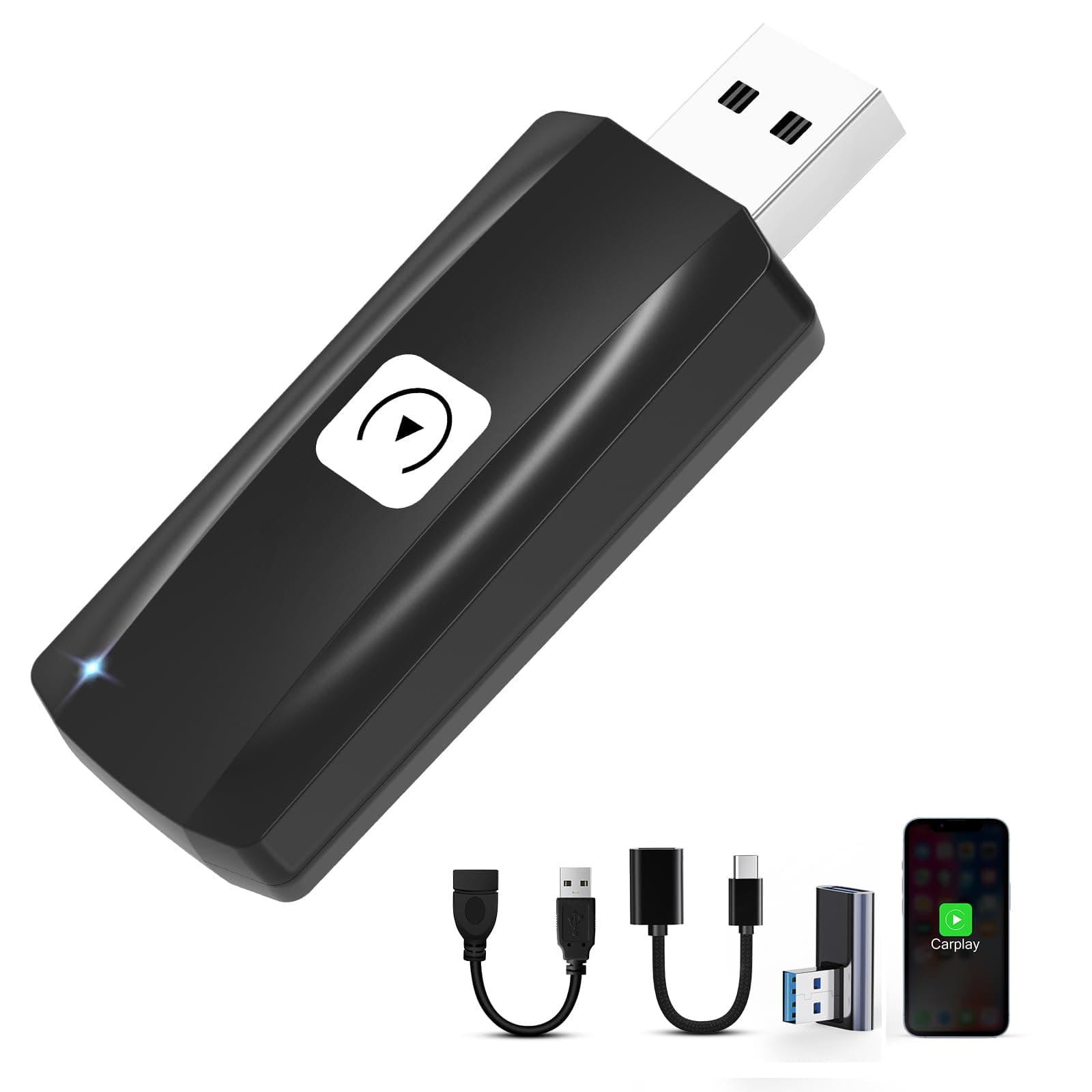 Wireless CarPlay Adapter, U2C-AIR Small Wireless Car Play Dongle for cars with Wired Apple CarPlay iPhone iOS 10+, 5Ghz Wi-Fi, USB Stick Direct Plug and Play, 90 Degree Adapter, USB A/C