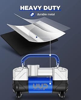 UUP Tire Inflator Air Compressor, 150PSI 12V DC Double Cylinders Heavy Duty Portable Air Pump w/Emergency LED Light for Truck, SUV, Car, RV