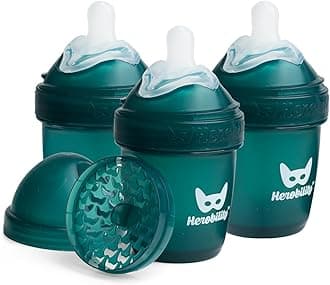 Herobility Double Anti-Colic Baby Bottles – 5 fl oz/140ml – 3-Pack – Dark Green