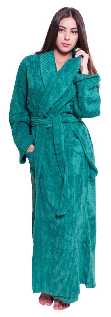 Women's Chenille Full Length Cotton Robe, Teal, Size Large/X-Large