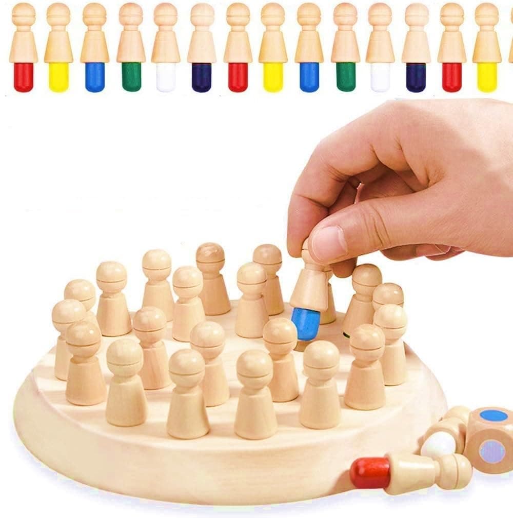 SUPER TOY Wooden Memory Chess Color Matching Game Multi Player Family Board Games for Kids and Adults, Learning Educational Toy for Toddler 3 4 5 6 7 8+ Year Old, Birthday Gift for Boy Girl
