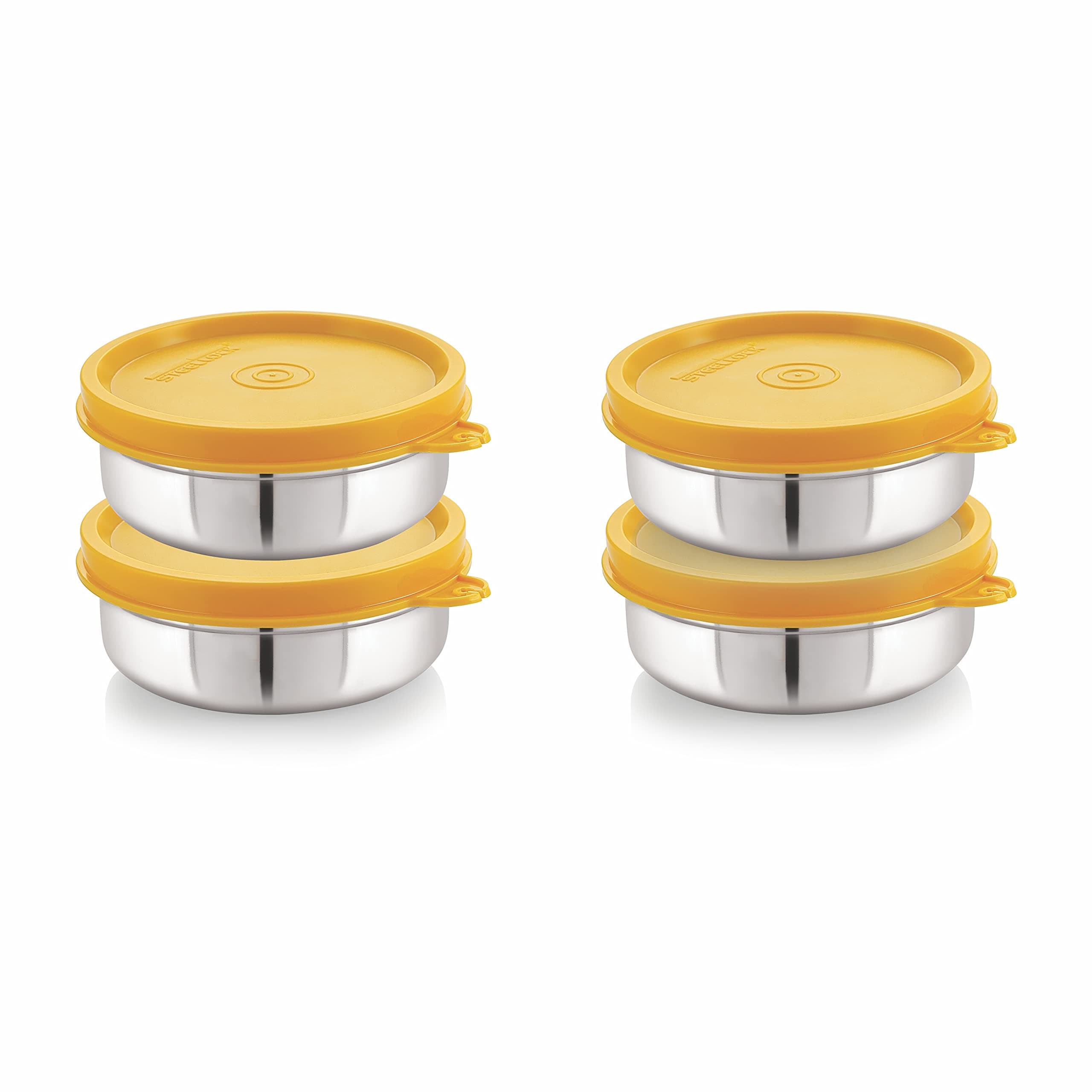 STEELLOCK Stainless Steel Airtight Container | Leak Proof Container/Storage/Lunch Box with Lid | BPA Free, Durable & Rust-Proof | SL-31-set of 4, 350ml each, Yellow