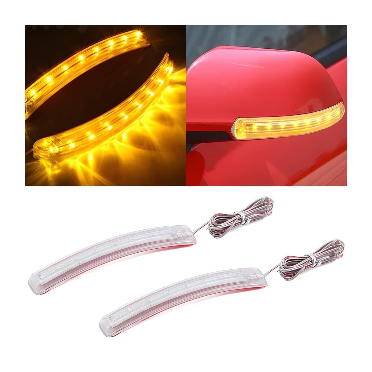 2 Pcs LED Turn Signal Strip Light, Flexible Switchback Dual-Color Fork Blinkers, Waterproof Adjustable Daytime Running Tail Light Strip Kit for Car Motorcycle Snowmobile (Yellow)