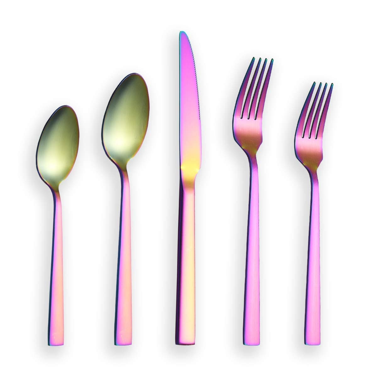 Berglander Brushed Rainbow Silverware Set, Satin Colorful Flatware Set, Stainless Steel Heavy Duty Rust Proof Titianium Plating Dishwasher Safe Matte Cutlery Set Service For 4