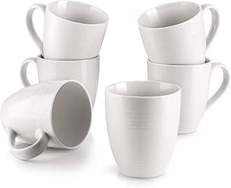 DOWAN Coffee Mugs, 17 Oz Coffee Mug Set of 6, Corrugated Tea Mugs (White)