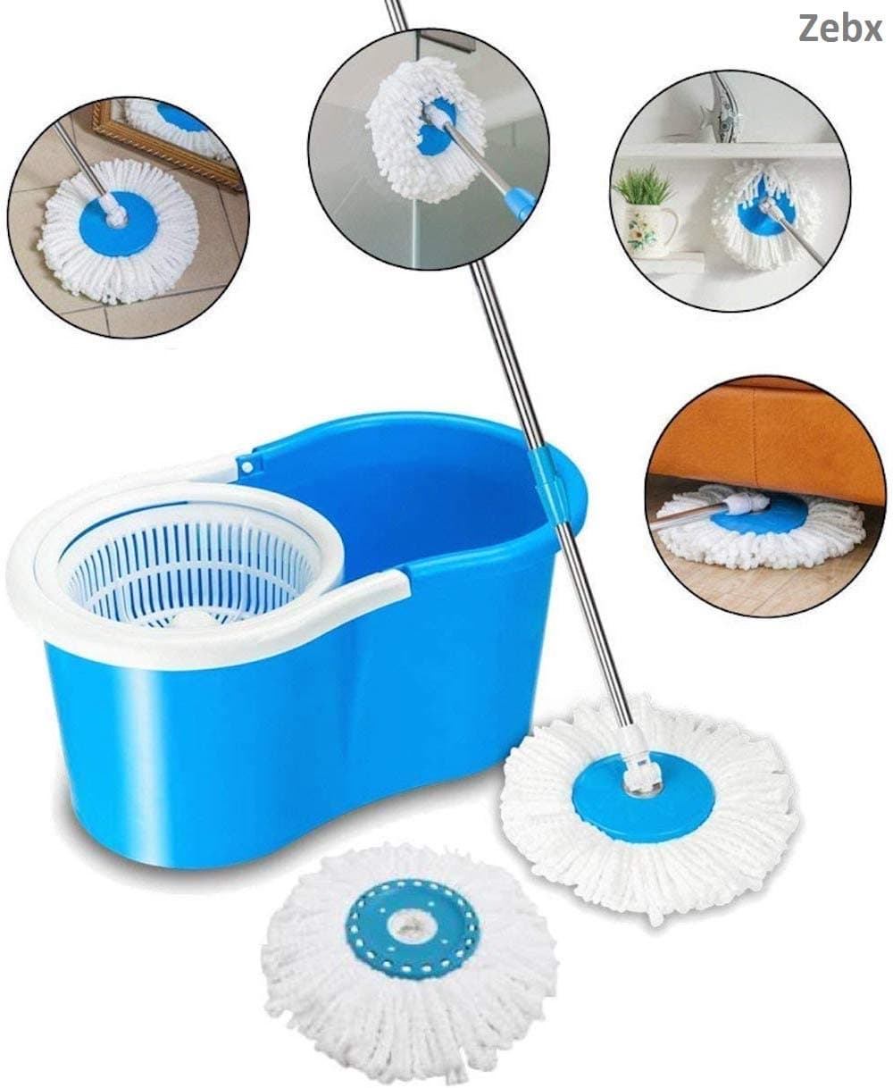 Zebx 2-in-1 Bucket Spin Mop Mopper Floor Cleaner with 2 Refills (pure cotton head)