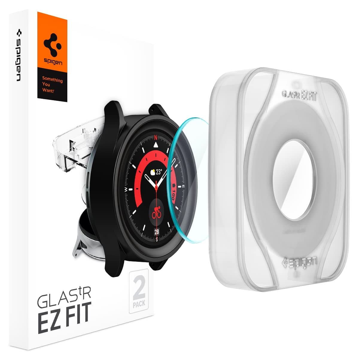 Spigen EZ Fit Tempered Glass Screen Protector for Samsung Galaxy Watch 5 Pro (45mm) - 2 Pack
