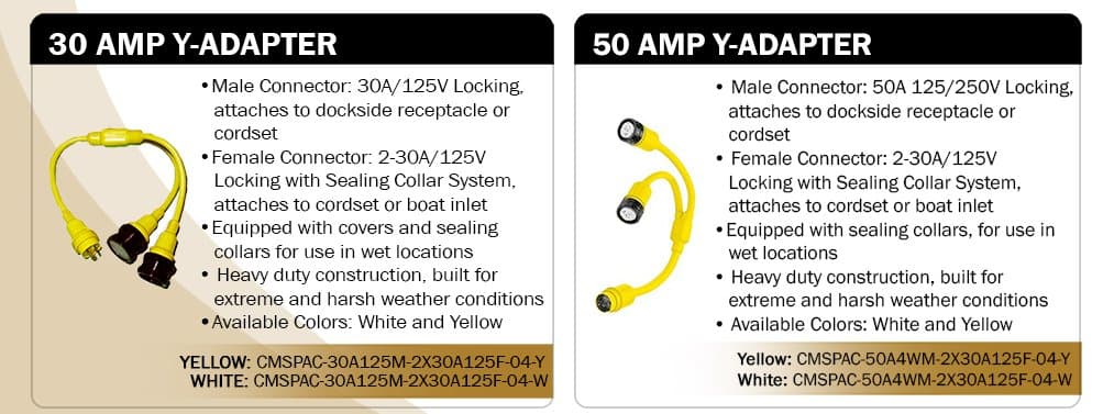 Cablemaster 30 Amp Marine Shore Power Y-adapter, Yellow - Free Same Day Shipping